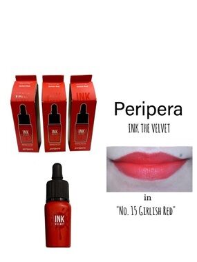 3 Lip Tints ~ Long Lasting by Korean Peripera - Ink Velvet #15 Girlish Red